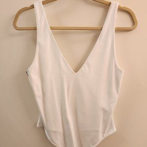Babaton White Contour V-Neck Bodysuit